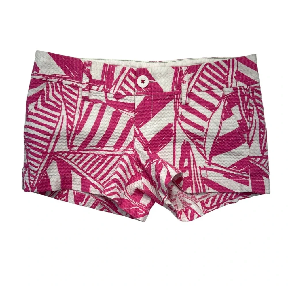 Lilly Pulitzer‎ Walsh Shorts Womens 0 Pink White Seersucker Low Rise Shorty
